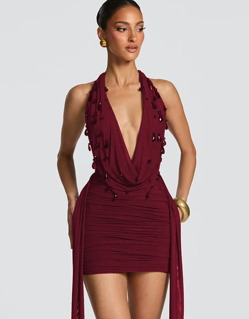 Load image into Gallery viewer, Women's Halter Deep V Neck Backless Sexy Mini Dress
