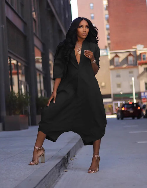 Load image into Gallery viewer, Women Plus Size Jumpsuit 3/4 Sleeve Pocket  Harem Pants Rompers Single Breasted Loose Outfits
