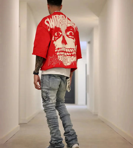 Summer Y2K Retro Gothic Skull Graphic Print T-shirt Men's Oversized Casual Cotton Short-sleeved T-shirt Street Top