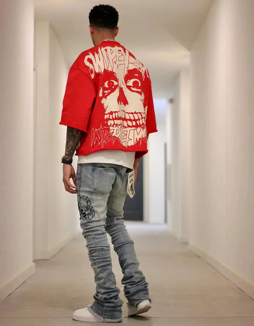 Load image into Gallery viewer, Summer Y2K Retro Gothic Skull Graphic Print T-shirt Men's Oversized Casual Cotton Short-sleeved T-shirt Street Top
