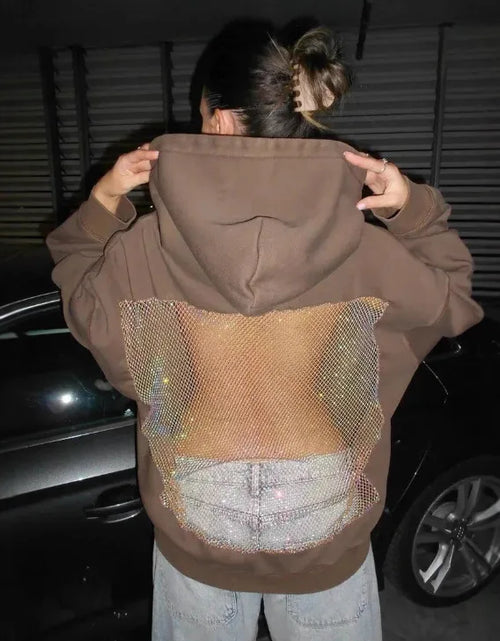 Load image into Gallery viewer, Streetwear Trendy Hoodie Women Fashion Solid Color See Through Backless Hooded Pullover Sweatshirt Female
