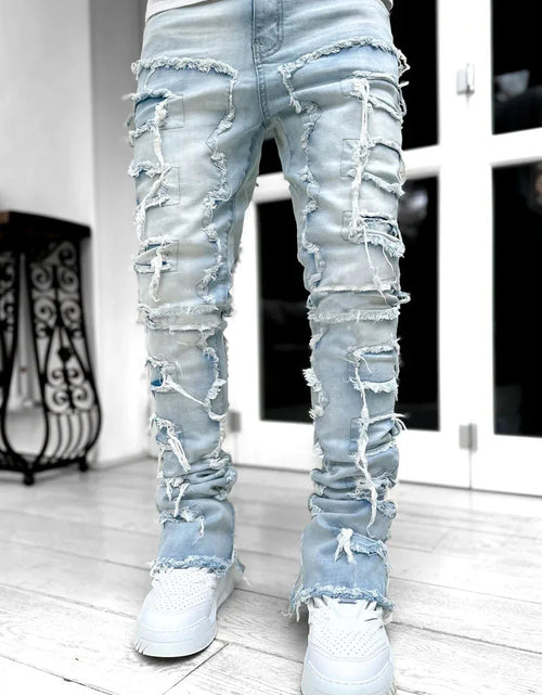 Load image into Gallery viewer, Men's Regular Fit Stacked Jeans Ripped Slim Fit Distressed Destroyed Straight Denim Pants Hip Hop Streetwear
