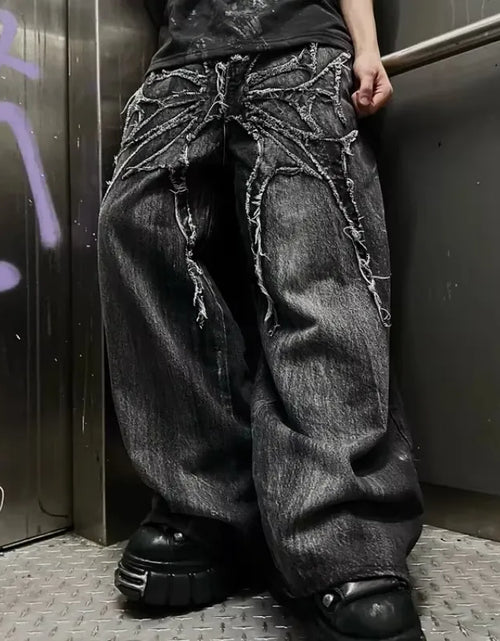 Load image into Gallery viewer, Men's Gothic Retro Baggy Y2K Phantom Jeans High Street Spider Embroidered Patch
