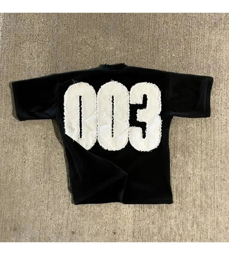 Men's Number 003 Graphic Patch Oversized T Shirt Goth Cotton Short Sleeve Y2K Tops