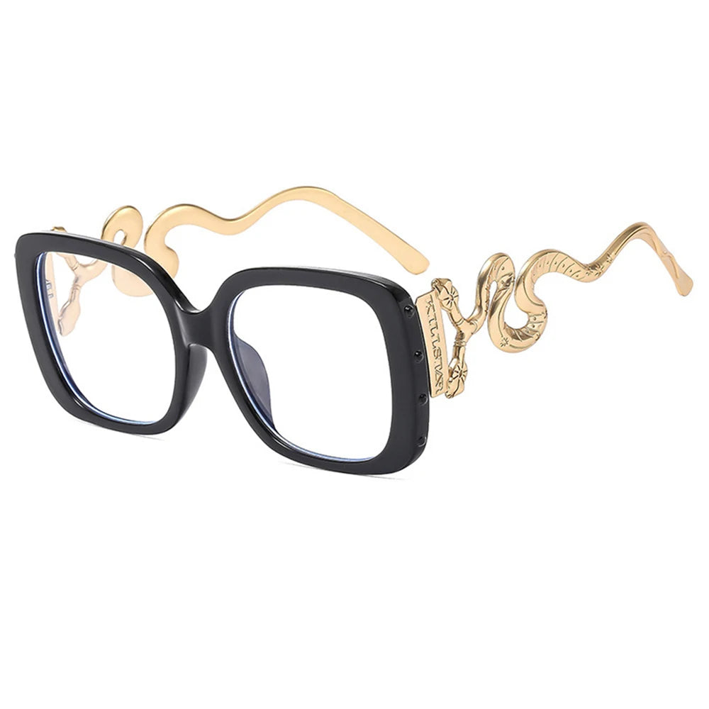 Women Big Square Eyeglasses  Unique Snake Design Trendy Glasses