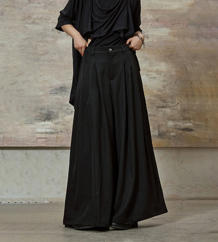 Dark Gothic Skirt Pants Genderless Streetwear Fashion Wide-Leg Samurai Pants Unisex
