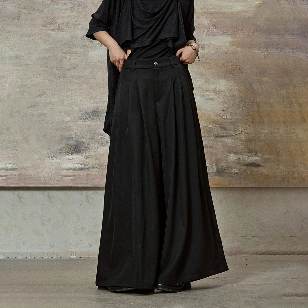 Dark Gothic Skirt Pants Genderless Streetwear Fashion Wide-Leg Samurai Pants Unisex