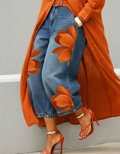 Load image into Gallery viewer, 2026 Streetwear Women's Floral Print High Waist Jeans Loose Fit Cropped Wide Leg Denim Pants Casual Trendy Plus Size Trousers
