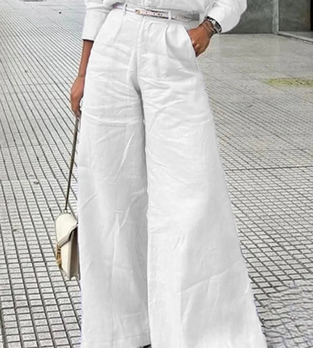 Women's Cotton Linen High Waist Wide Leg Pants with Pockets 2026 Summer Trousers