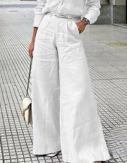 Load image into Gallery viewer, Women's Cotton Linen High Waist Wide Leg Pants with Pockets 2026 Summer Trousers
