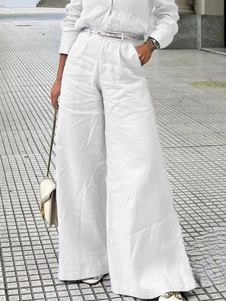 Women's Cotton Linen High Waist Wide Leg Pants with Pockets 2026 Summer Trousers