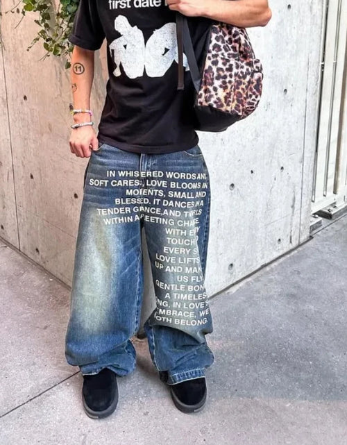 Load image into Gallery viewer, Men's retro Unique patterned alphabet  jeans personalized street clothing
