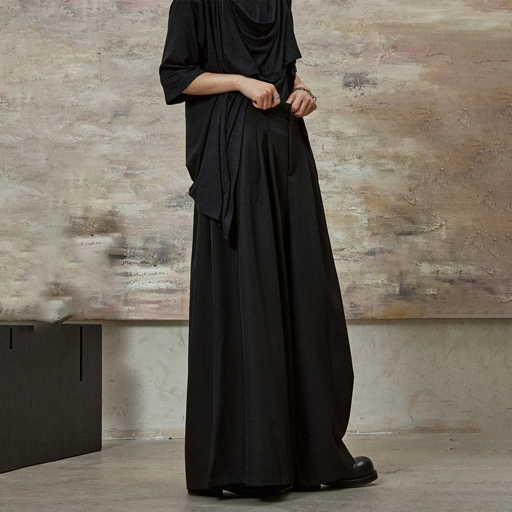 Dark Gothic Skirt Pants Genderless Streetwear Fashion Wide-Leg Samurai Pants Unisex