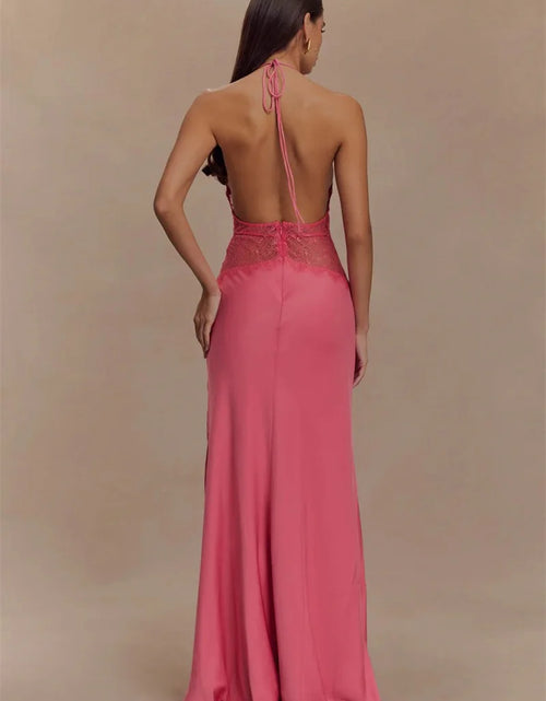 Load image into Gallery viewer, Summer Sexy Maxi Dress Women's Backless Lace Halter Deep V Neck Sleeveless High Waist Elegant Long Gown Floor-Length Polyester
