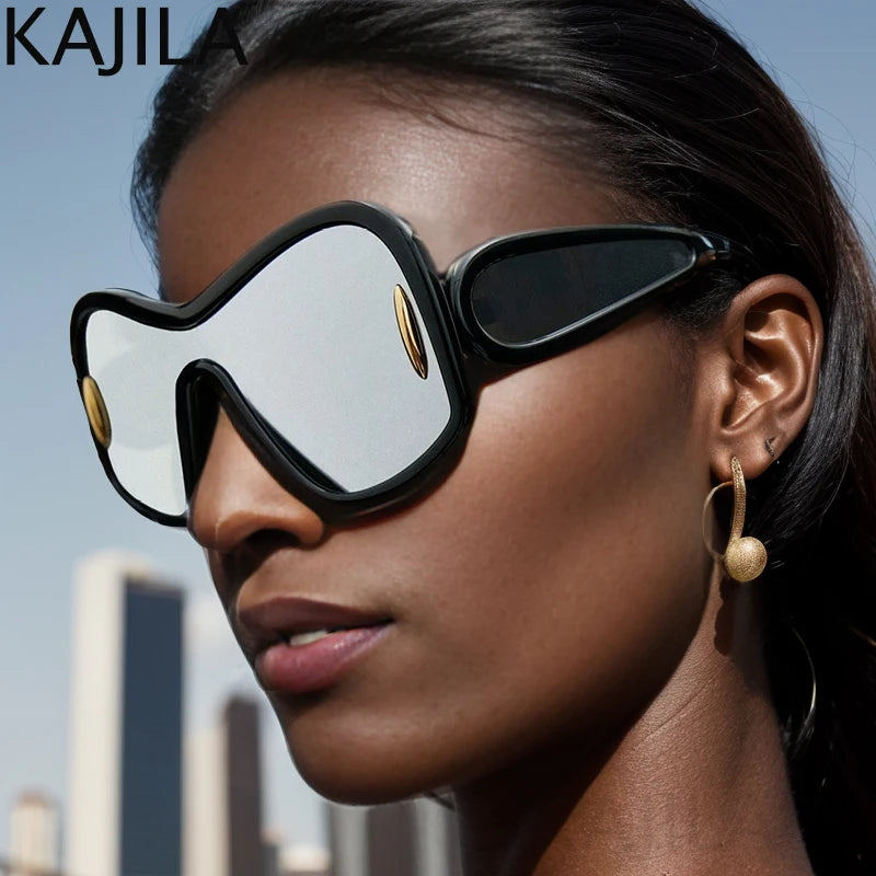 Oversized One-Piece Shield Sunglasses Punk Square Eyewear Vintage Big Frame Sun Glasses