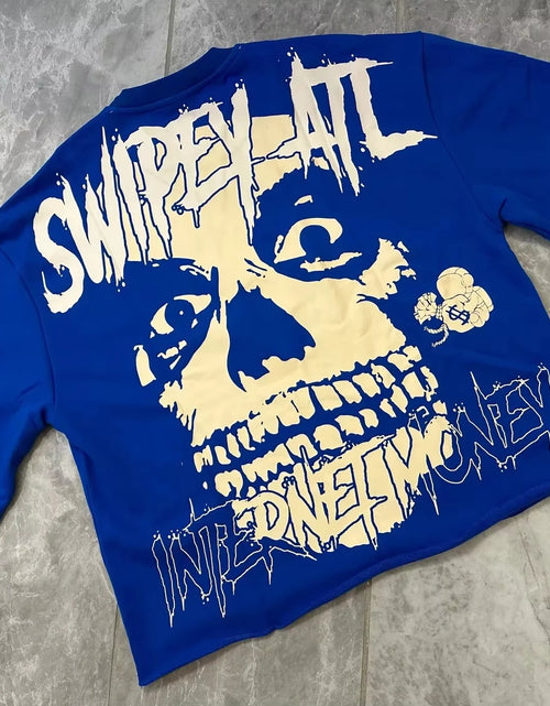 Load image into Gallery viewer, Summer Y2K Retro Gothic Skull Graphic Print T-shirt Men's Oversized Casual Cotton Short-sleeved T-shirt Street Top
