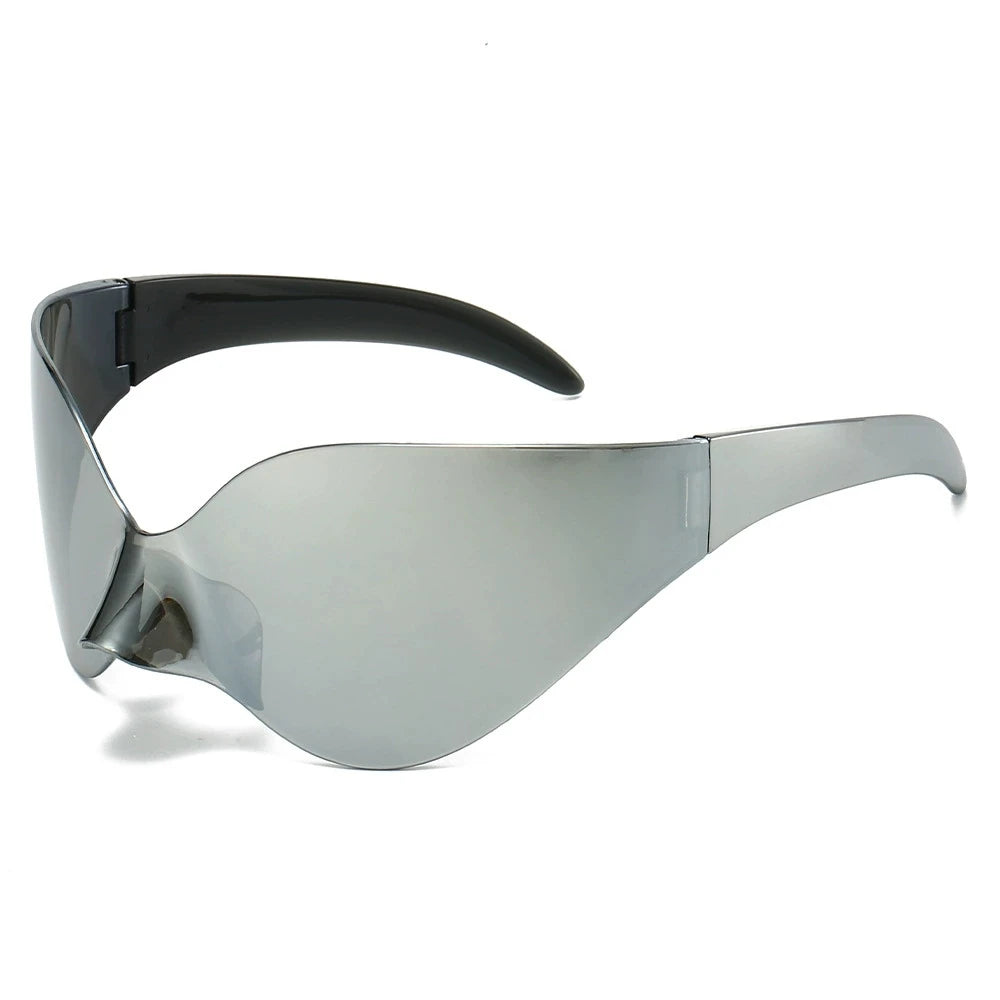 Punk Goggle Sunglasses UV400 Mirror UV Protection Unisex Y2K Silver Sport Sun Glasses Hip Hop One Piece Cool Eyewear for Men Women