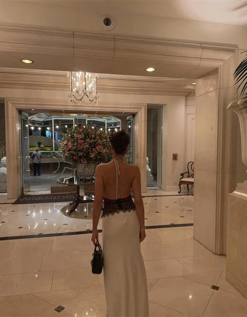 Load image into Gallery viewer, Summer Sexy Maxi Dress Women's Backless Lace Halter Deep V Neck Sleeveless High Waist Elegant Long Gown Floor-Length Polyester
