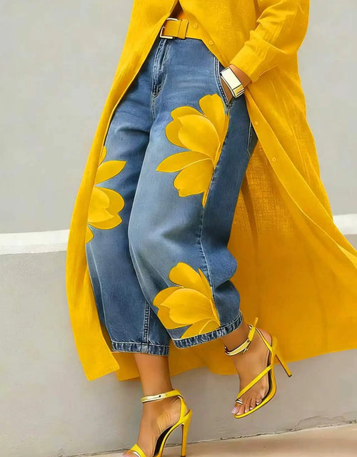 Load image into Gallery viewer, 2026 Streetwear Women's Floral Print High Waist Jeans Loose Fit Cropped Wide Leg Denim Pants Casual Trendy Plus Size Trousers
