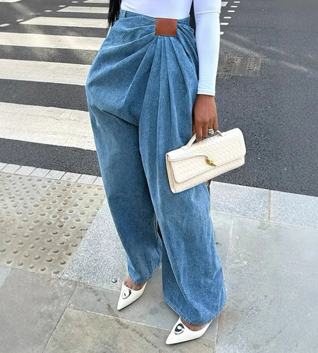 Women Wide Leg Pants High Waist with Folds Design Denims Spring 2026 Vintage Style