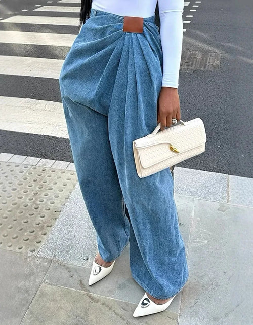 Load image into Gallery viewer, Women Wide Leg Pants High Waist with Folds Design Denims Spring 2026 Vintage Style
