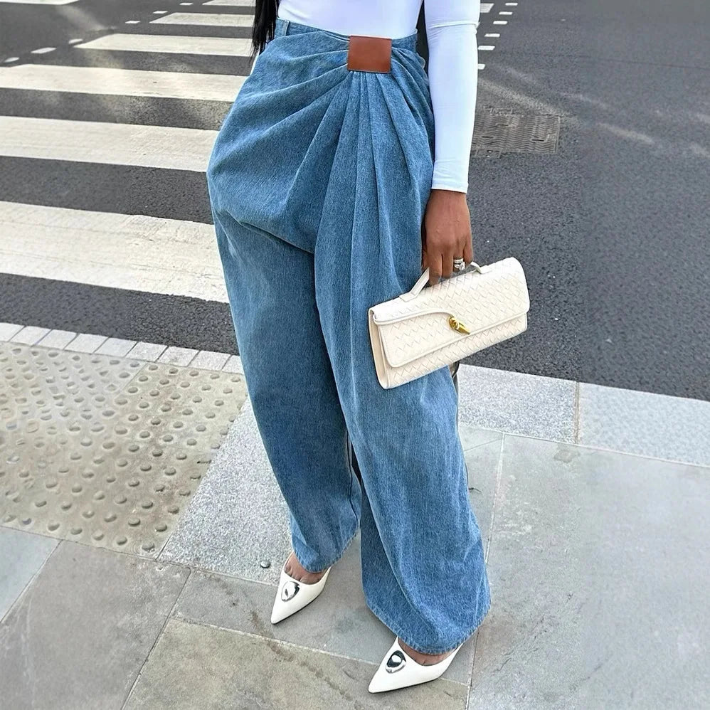 Women Wide Leg Pants High Waist with Folds Design Denims Spring 2026 Vintage Style