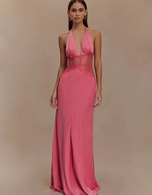Load image into Gallery viewer, Summer Sexy Maxi Dress Women's Backless Lace Halter Deep V Neck Sleeveless High Waist Elegant Long Gown Floor-Length Polyester
