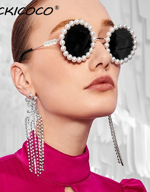 Load image into Gallery viewer, Pearl Round Sunglasses  Small Frame Oval Vintage Sunglasses
