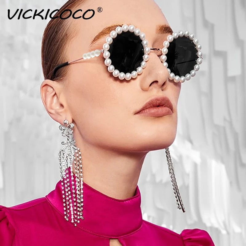 Pearl Round Sunglasses  Small Frame Oval Vintage Sunglasses