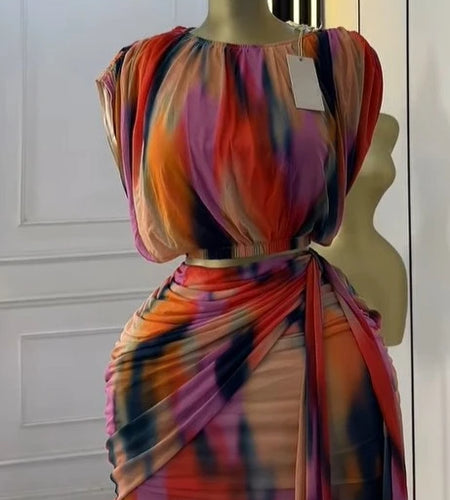 Women's Tie Dye Printed Women's Set Scrunched Short Sleeve Top 2 Piece Sets Outfit