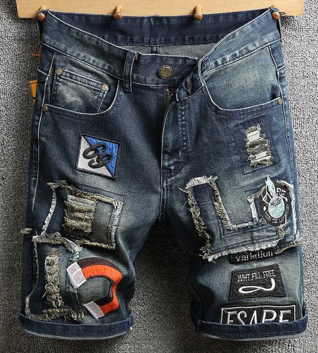 Summer New Fashion Trend Printed Straight Leg Sports Retro Jeans Shorts Comfortable High Quality Shorts 28-36