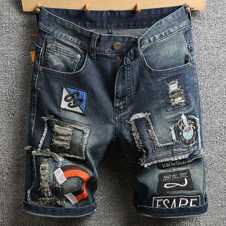 Summer New Fashion Trend Printed Straight Leg Sports Retro Jeans Shorts Comfortable High Quality Shorts 28-36