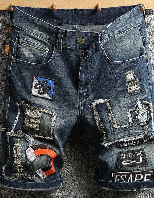 Load image into Gallery viewer, Summer New Fashion Trend Printed Straight Leg Sports Retro Jeans Shorts Comfortable High Quality Shorts 28-36
