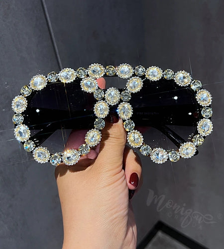 Oversized Vintage Sunglasses Women Luxury Gem Green Diamond Like SUV400