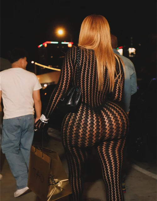 Load image into Gallery viewer, Woman's Hottie See Through Stripe Hollow Sexy Jumpsuit

