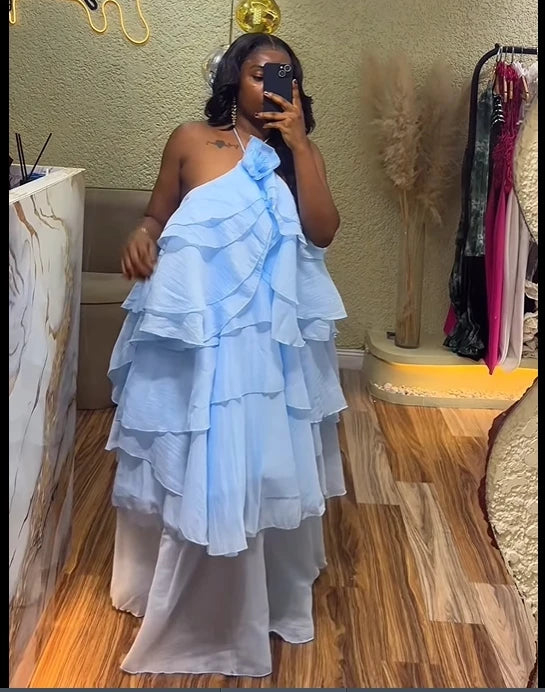 Women Sleeveless Ruffles Loose Smock Strap Maxi Long Sexy Dress