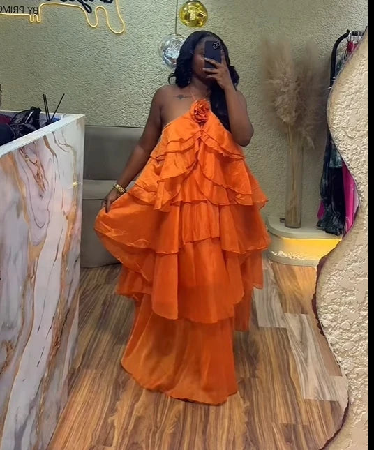 Women Sleeveless Ruffles Loose Smock Strap Maxi Long Sexy Dress