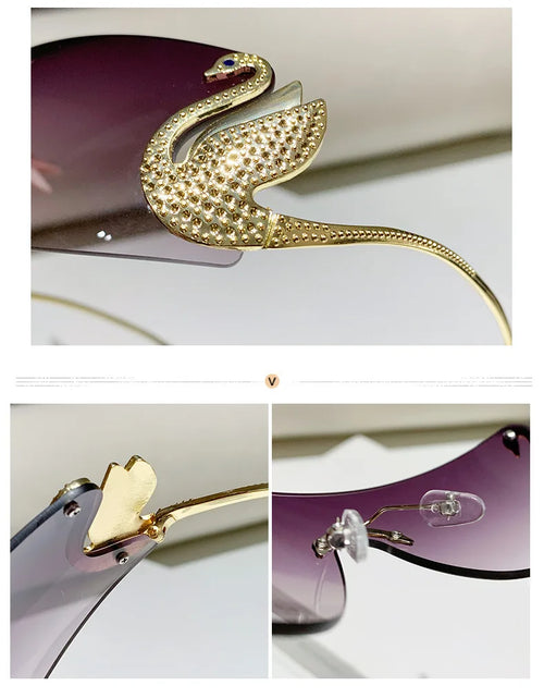 Load image into Gallery viewer, New Fashion Women Oversized Rimless Sunglasses Luxury Brand Swan Shaped Sun Glasses Trendy Large Frame Sun Glasses UV400
