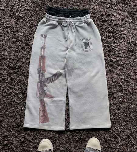 Y2K High-Waisted Printed Embroidered Street Guard Sweat Pants Straight Leg Double Waist Design Fashionable