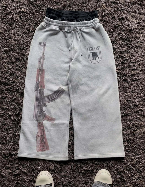Load image into Gallery viewer, Y2K High-Waisted Printed Embroidered Street Guard Sweat Pants Straight Leg Double Waist Design Fashionable
