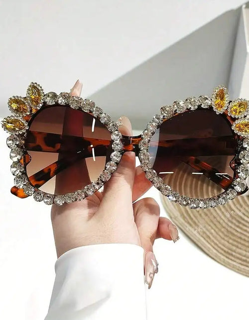 Load image into Gallery viewer, Womens Extra Large Rhinestone Floral Party Sunglasses Gradient Pink Purple Lens
