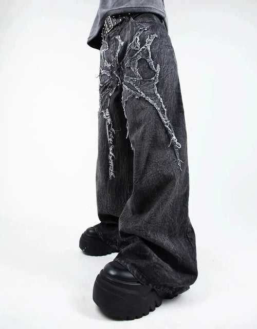 Load image into Gallery viewer, Men's Gothic Retro Baggy Y2K Phantom Jeans High Street Spider Embroidered Patch
