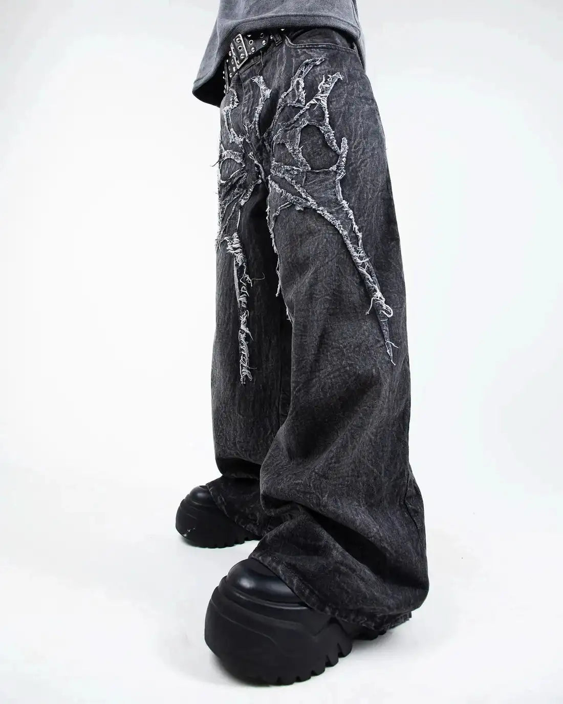 Men's Gothic Retro Baggy Y2K Phantom Jeans High Street Spider Embroidered Patch