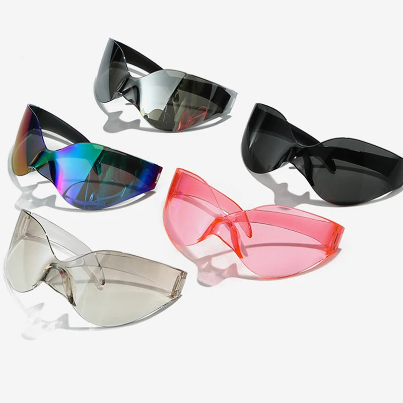 Punk Goggle Sunglasses UV400 Mirror UV Protection Unisex Y2K Silver Sport Sun Glasses Hip Hop One Piece Cool Eyewear for Men Women