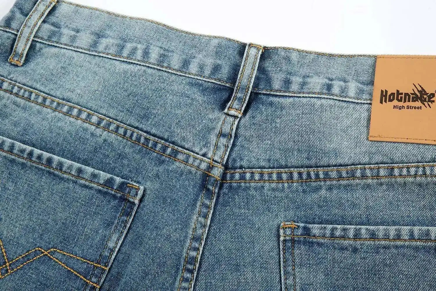 2026 Summer Pentagram Pattern Men's  Mid Length Denim Shorts American High Street Straight