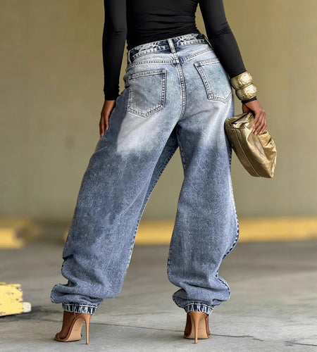 Women Straight Pants Jeans Long Length Tassels Trousers Stretch Mid Waist Washed Vintage Distressed