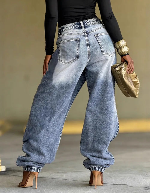 Load image into Gallery viewer, Women Straight Pants Jeans Long Length Tassels Trousers Stretch Mid Waist Washed Vintage Distressed
