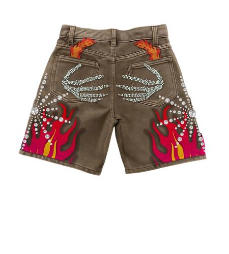 Embroidered Shorts Y2K Streetwear Men Hip Hop Baggy Denim Shorts