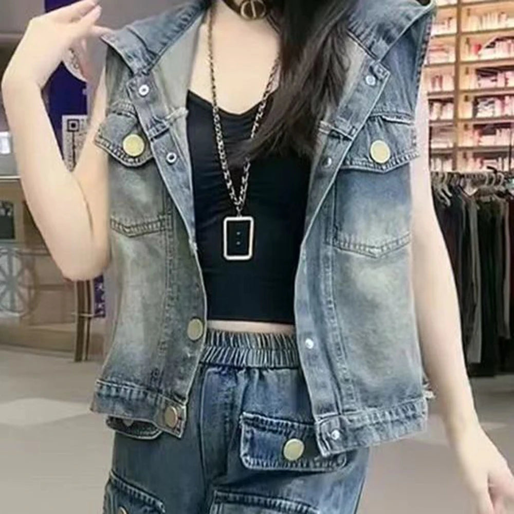 Women's style backless fashion simple jean vest  lightweight