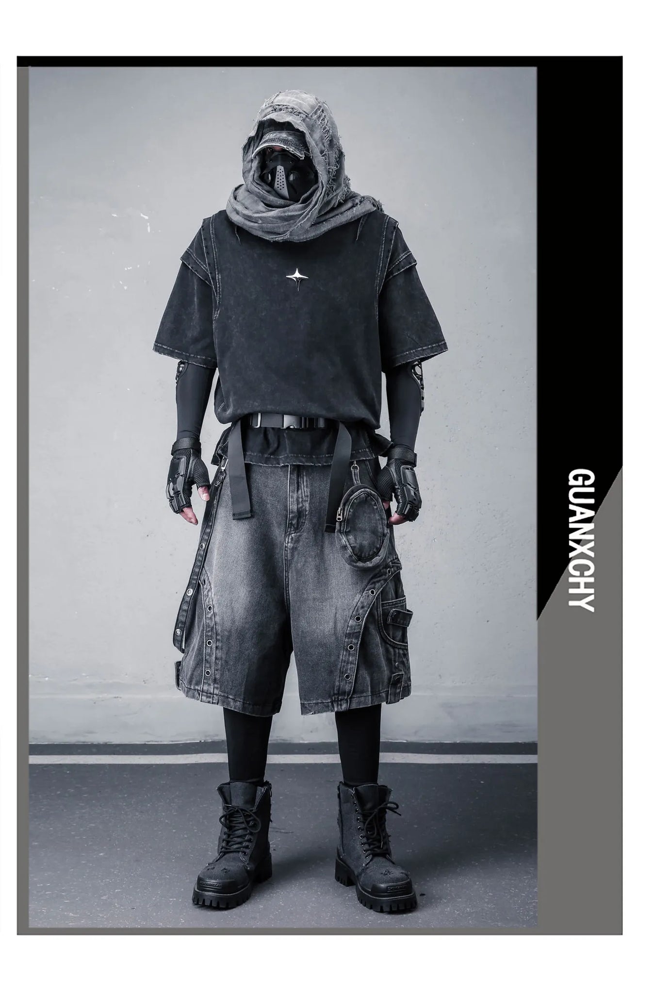 2026 Summer Washed Vintage Punk Jean Shorts With Small Pouch Style Metal Eyelets Spliced Denim Shorts